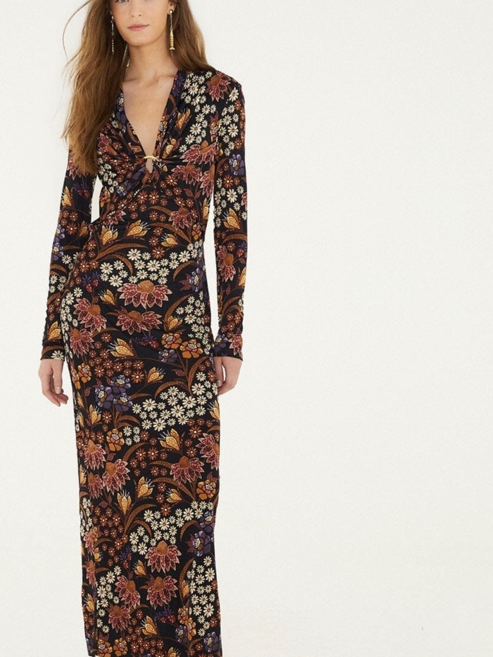 FARM Rio Black Multi Floral Twist-Front Long Sleeve Maxi Dress - Picture 4 of 4